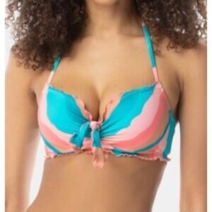 SUNDAZED Bikini Top Size 32 B Swimsuit Halter Underwire Ruffle Bow Pink NEW